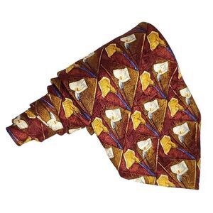 Ermenegildo Zegna Silk Floral Geometric Tie Textured Lily Brown Blue Yellow